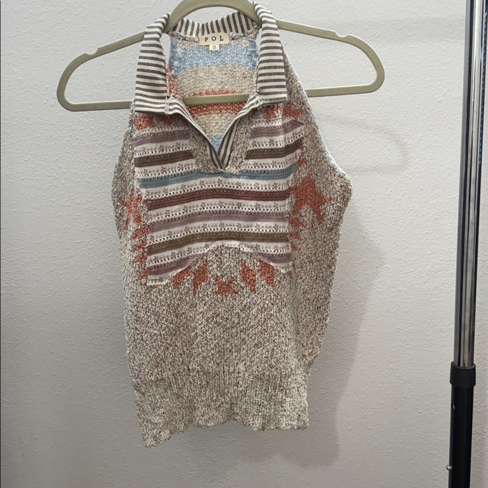 Pol Multicolor Sleeveless Split Neck Sweater With… - image 1